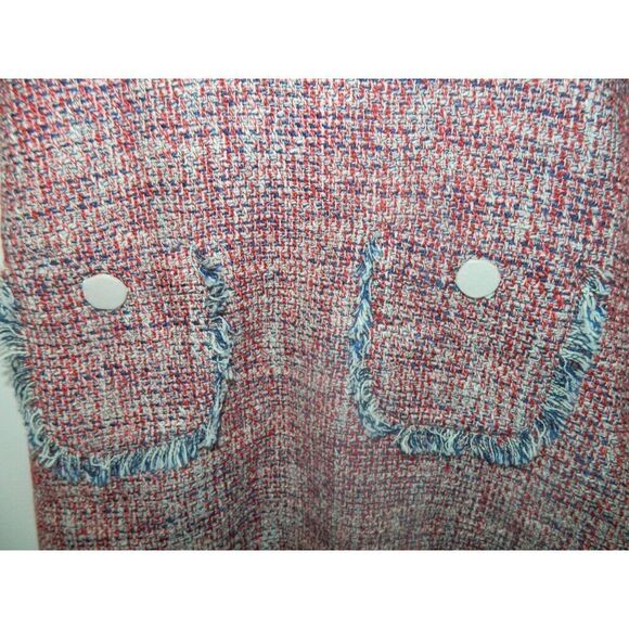 Zara Dress Size X-Small Red Blue Tweed Fringe Pocket Sleeveless Frayed Trim - Picture 7 of 13